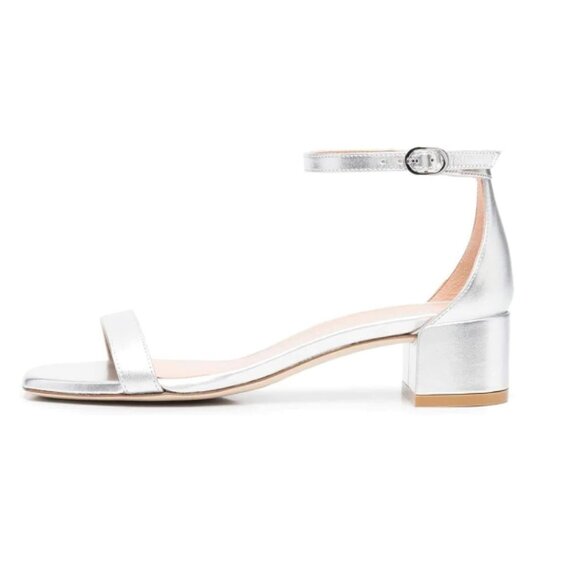 XYD Silver Open Toe Strappy Low Block Heel Sandal Flats Ankle Strap  Shoes - Picture 1 of 8